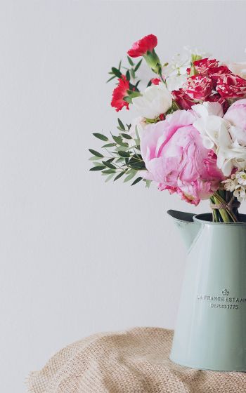 bouquet, aesthetics, vase, peonies, roses Wallpaper 1600x2560