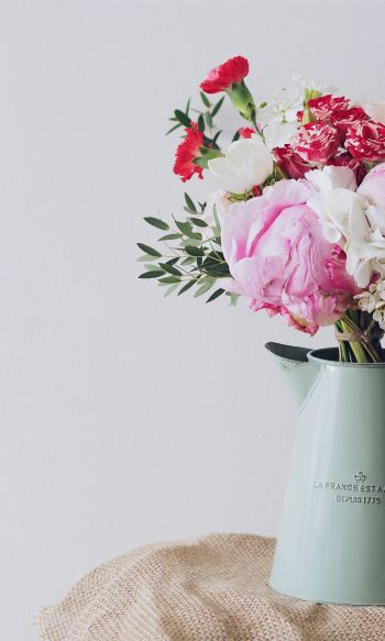 bouquet, aesthetics, vase, peonies, roses Wallpaper 1200x2000