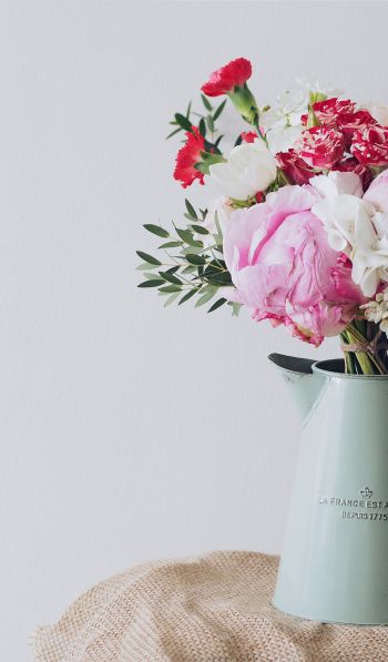 bouquet, aesthetics, vase, peonies, roses Wallpaper 600x1024