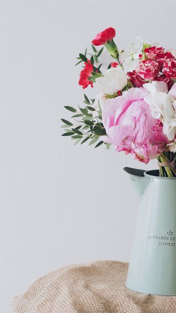 bouquet, aesthetics, vase, peonies, roses Wallpaper 1440x2560