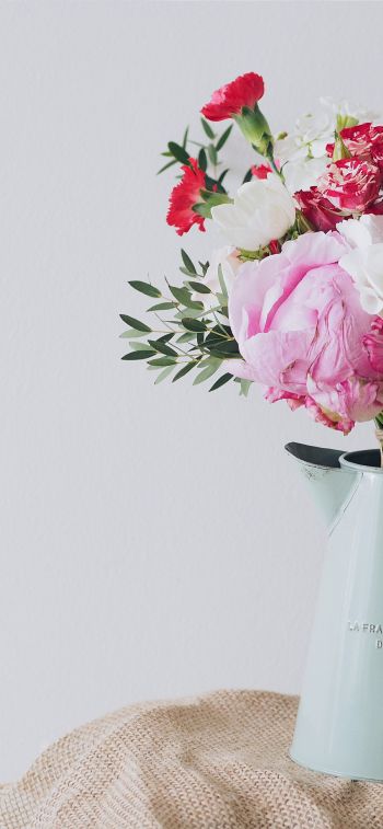 bouquet, aesthetics, vase, peonies, roses Wallpaper 1170x2532
