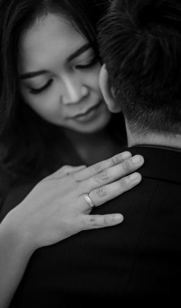 love, girl, guy, ring, black and white photo, romance Wallpaper 600x1024