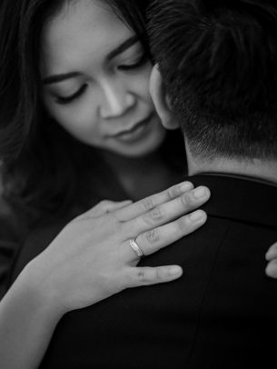 love, girl, guy, ring, black and white photo, romance Wallpaper 1668x2224