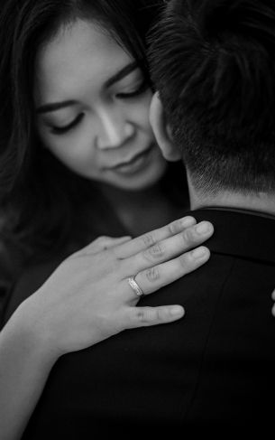 love, girl, guy, ring, black and white photo, romance Wallpaper 1752x2800