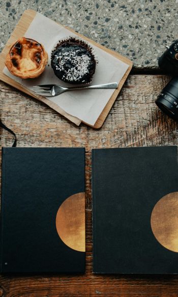 photo, coffee, camera, daily, table, wood table, cupcakes Wallpaper 1200x2000