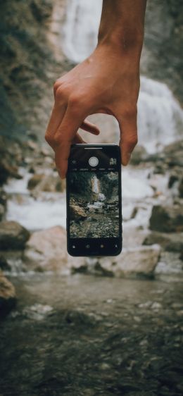 mobile photography, nature, water, stones, waterfall Wallpaper 1170x2532