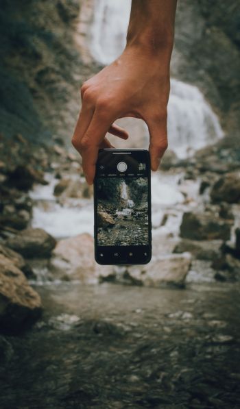 mobile photography, nature, water, stones, waterfall Wallpaper 600x1024