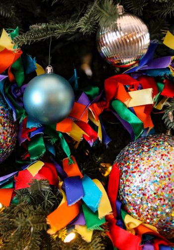 christmas toys, confetti, bright, holiday, New Year Wallpaper 1668x2388