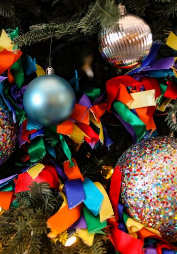 christmas toys, confetti, bright, holiday, New Year Wallpaper 1640x2360
