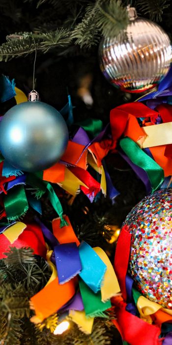 christmas toys, confetti, bright, holiday, New Year Wallpaper 720x1440