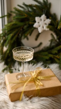 glass, sparkling, gift, packing, New Year Wallpaper 640x1136