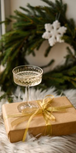 glass, sparkling, gift, packing, New Year Wallpaper 720x1440