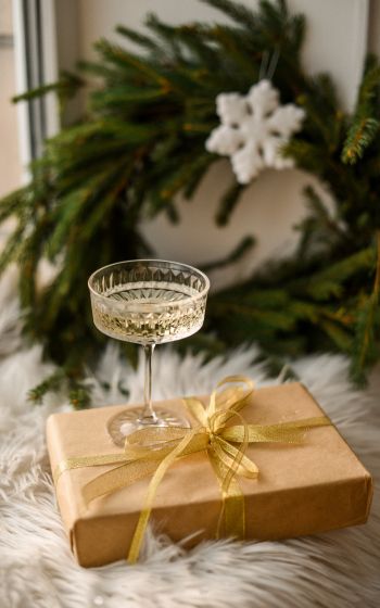 glass, sparkling, gift, packing, New Year Wallpaper 800x1280