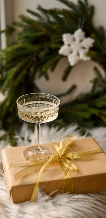 glass, sparkling, gift, packing, New Year Wallpaper 1440x2960