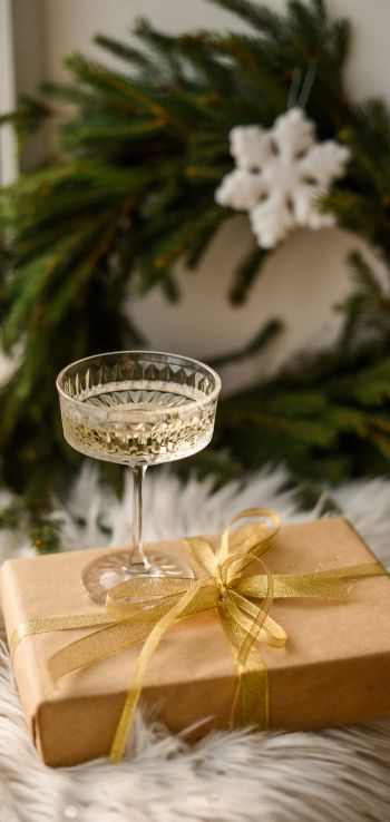 glass, sparkling, gift, packing, New Year Wallpaper 1440x3040