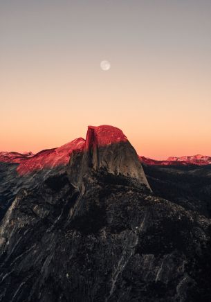 sunset in the mountains, sunset, mountains, moon, rocks Wallpaper 1668x2388