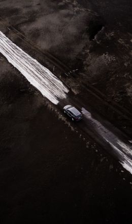 road, machine, snow, top view Wallpaper 600x1024