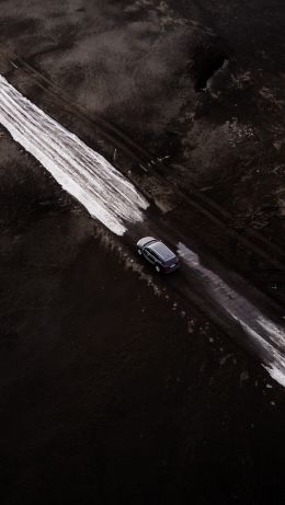 road, machine, snow, top view Wallpaper 640x1136