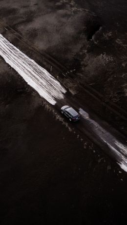 road, machine, snow, top view Wallpaper 720x1280