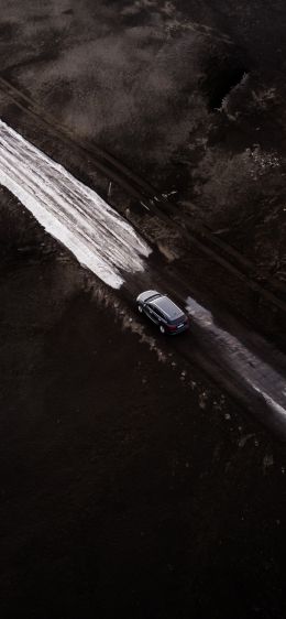 road, machine, snow, top view Wallpaper 1242x2688