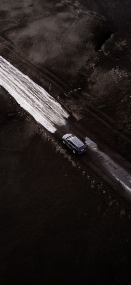 road, machine, snow, top view Wallpaper 1080x2340