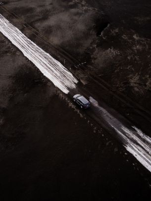 road, machine, snow, top view Wallpaper 1668x2224