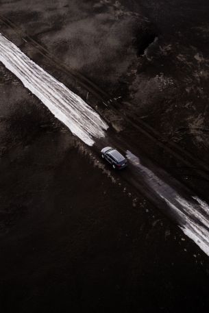 road, machine, snow, top view Wallpaper 640x960