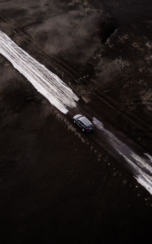 road, machine, snow, top view Wallpaper 1752x2800