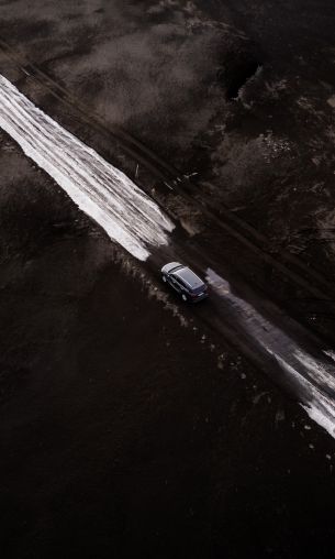 road, machine, snow, top view Wallpaper 1200x2000