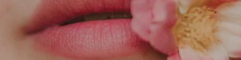 lips, flower, girl Wallpaper 1590x400