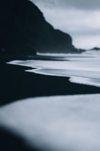 black sand, sand, sea, water, surf Wallpaper 640x960