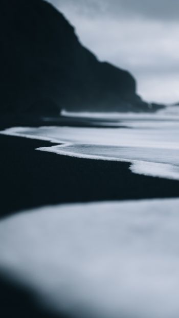 black sand, sand, sea, water, surf Wallpaper 1080x1920
