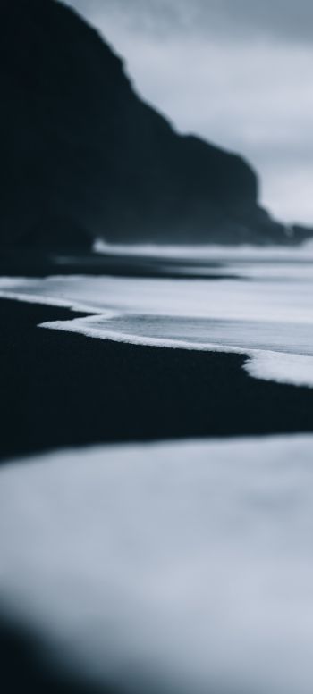 black sand, sand, sea, water, surf Wallpaper 1080x2400