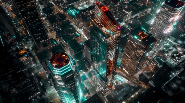 city, skyscraper, night city, night, city lights Wallpaper 2048x1152