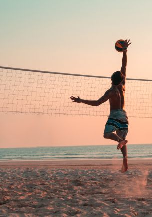 beach volleyball, volleyball, sport, beach, sea Wallpaper 1668x2388