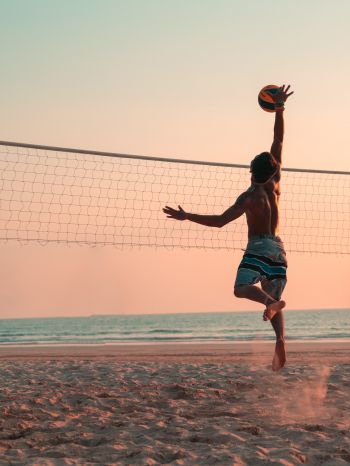 beach volleyball, volleyball, sport, beach, sea Wallpaper 1620x2160