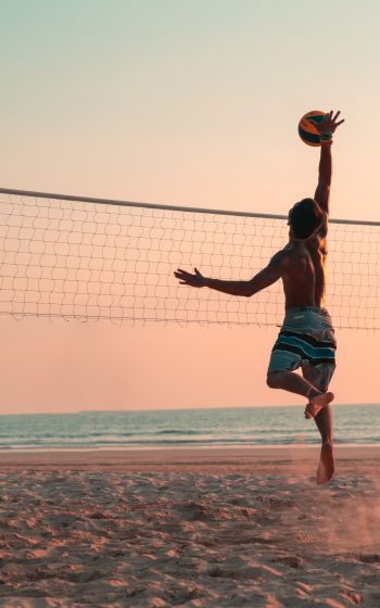 beach volleyball, volleyball, sport, beach, sea Wallpaper 1600x2560