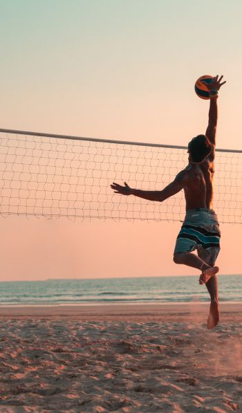 beach volleyball, volleyball, sport, beach, sea Wallpaper 600x1024