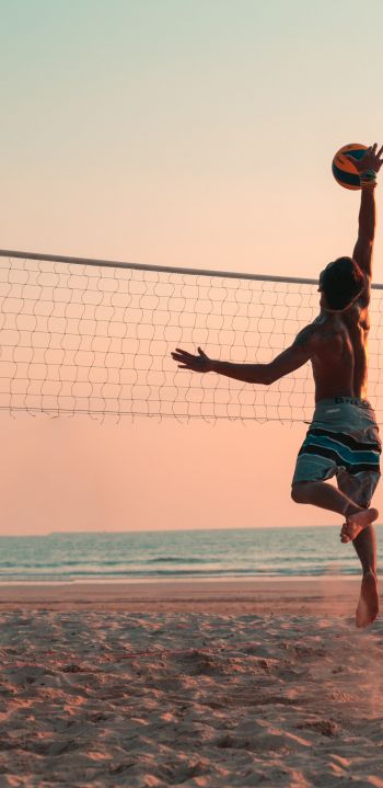 beach volleyball, volleyball, sport, beach, sea Wallpaper 1080x2220