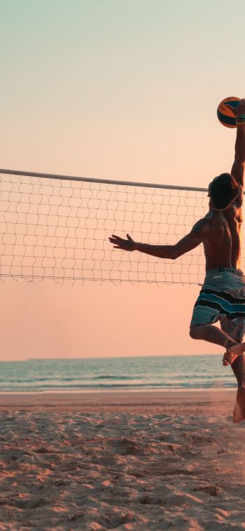 beach volleyball, volleyball, sport, beach, sea Wallpaper 1284x2778