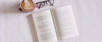 book, glasses, coffee, leisure Wallpaper 3440x1440