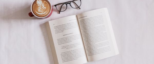 book, glasses, coffee, leisure Wallpaper 3440x1440