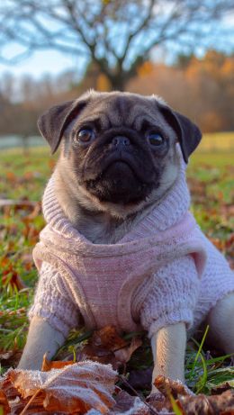 pug, autumn Wallpaper 640x1136