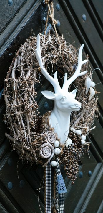 wreath, deer Wallpaper 1440x2960
