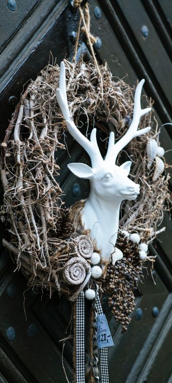 wreath, deer Wallpaper 1440x3200