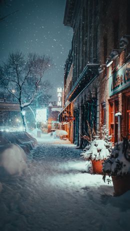 street, snowfall, winter Wallpaper 2160x3840