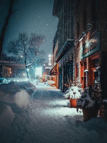 street, snowfall, winter Wallpaper 2048x2732