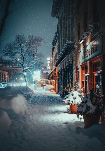 street, snowfall, winter Wallpaper 1640x2360