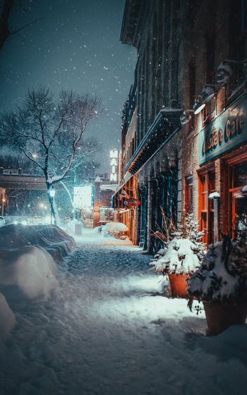 street, snowfall, winter Wallpaper 1200x1920
