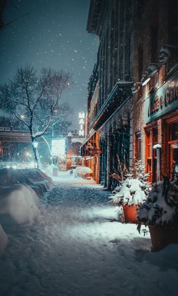 street, snowfall, winter Wallpaper 1200x2000